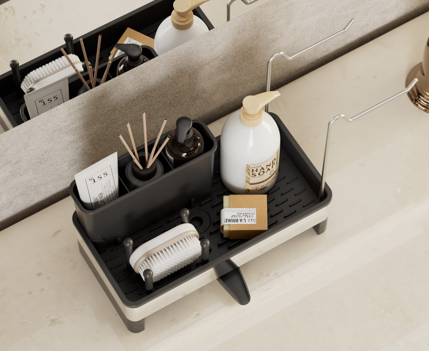 3-in-1 Spülbecken-Organizer – Rostfreier Organizer mit automatischem Abfluss