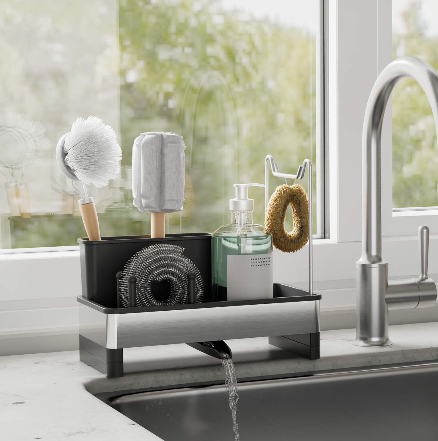 3-in-1 Spülbecken-Organizer – Rostfreier Organizer mit automatischem Abfluss