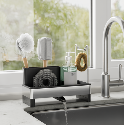 3-in-1 Spülbecken-Organizer – Rostfreier Organizer mit automatischem Abfluss