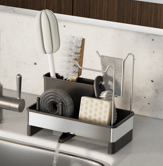 Organizador de Fregadero 2 en 1 – Acero Inoxidable con Desagüe Automático