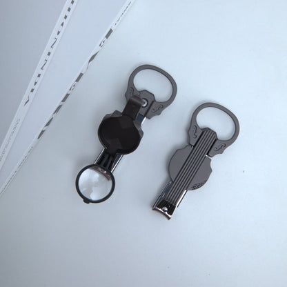 Cortaúñas plegable 3 en 1 con lupa HD y abridor de botellas integrado